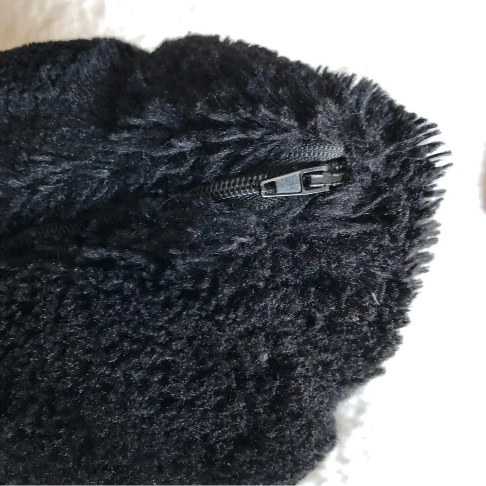 Adrienne Landau Black Faux Fur Lumbar Pillow Plush Luxe Home Decor